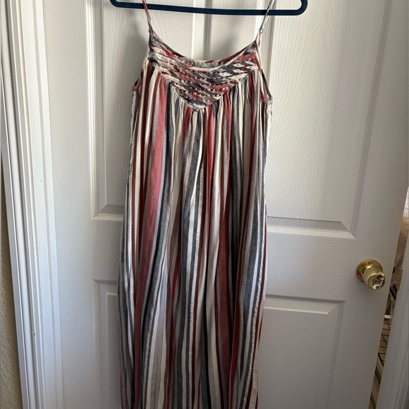 The Odells Anthropologie Women's Lattice Yoke Puglia Stripe Cotton Dress - Picture 4 of 8